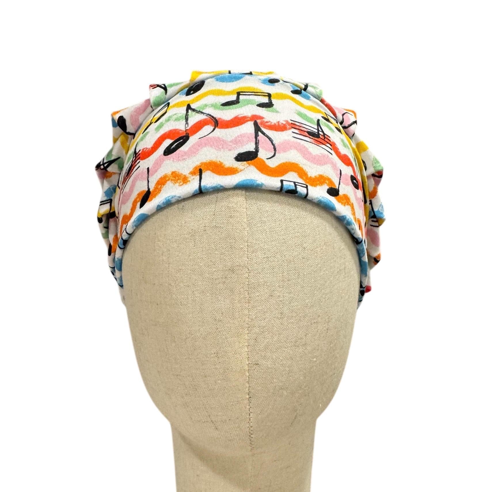 Music Notes Headband Bouffant Scrub Cap | Colorful Musical Surgical Cap for Women | Stretchy Nurse Hat | Fun Medical Hair Cover
