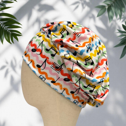 Music Notes Headband Bouffant Scrub Cap | Colorful Musical Surgical Cap for Women | Stretchy Nurse Hat | Fun Medical Hair Cover