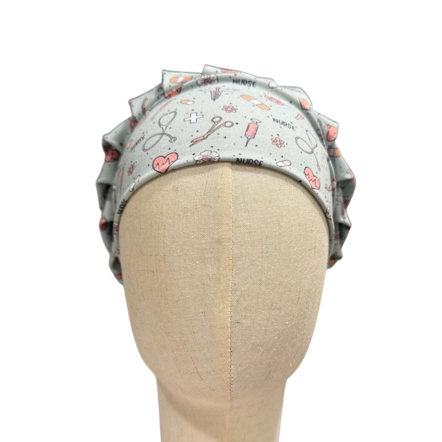 Nurse Themed Headband Bouffant Scrub Cap | Medical Print Surgical Cap for Women | Stretchy Nurse Hat | Cute Healthcare Hair Cover