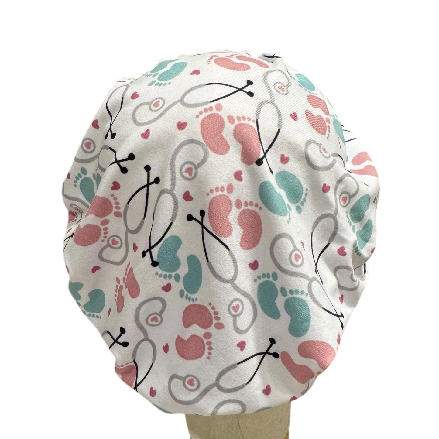 Nurse Themed Headband Bouffant Scrub Cap | Medical Print Surgical Cap for Women | Stretchy Nurse Hat | Cute Healthcare Hair Cover