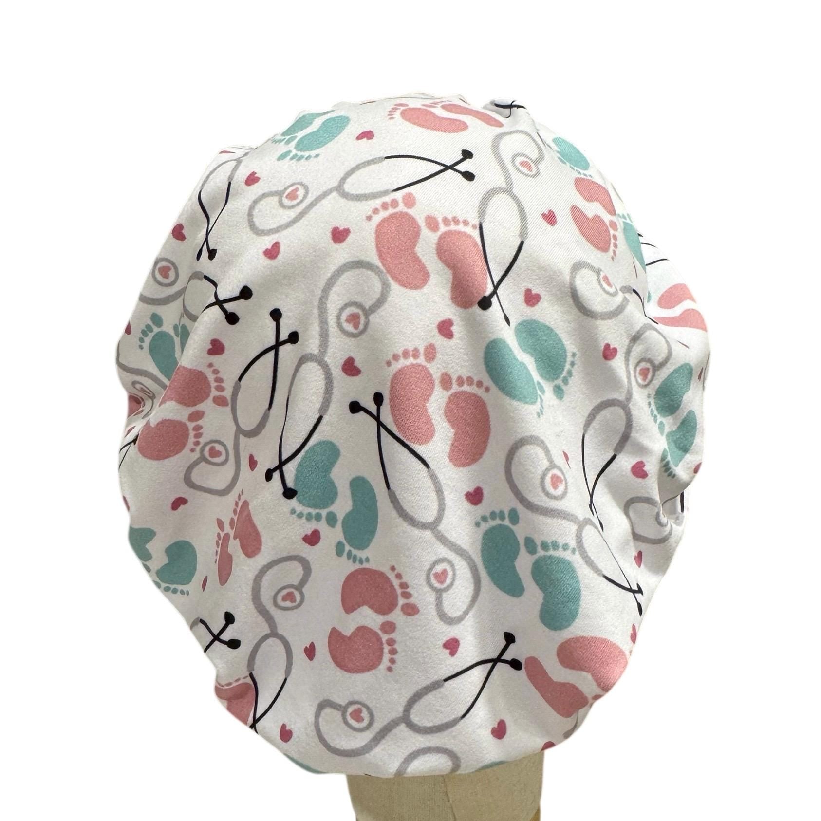 Nurse Themed Headband Bouffant Scrub Cap | Medical Print Surgical Cap for Women | Stretchy Nurse Hat | Cute Healthcare Hair Cover