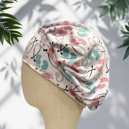 Labor/Delivery Headband Style Bouffant Scrub Cap | L&D Nurse Hat | Newborn Print Surgical Cap for Women | Soft Stretchy Hair Cover