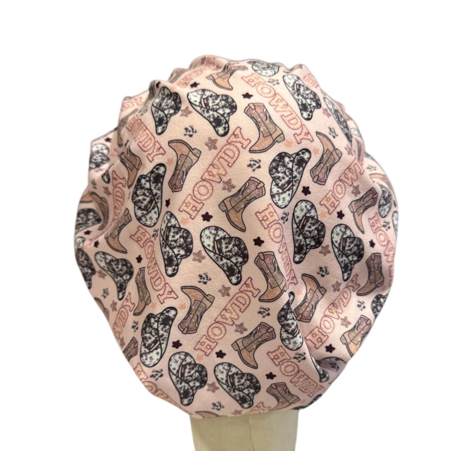 Pink Cherry Disco Bouffant Scrub Cap | Headband Style Scrub Cap | Soft Surgical Cap for Long Hair | Girly Nurse Hat