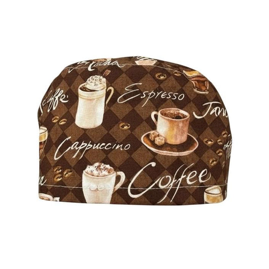 Coffee Print Euro Scrub Cap • 100% Cotton Surgical Hat • Adjustable Elastic • Nurse Hat • Women’s Scrub Cap • Barista Coffee Medical Cap