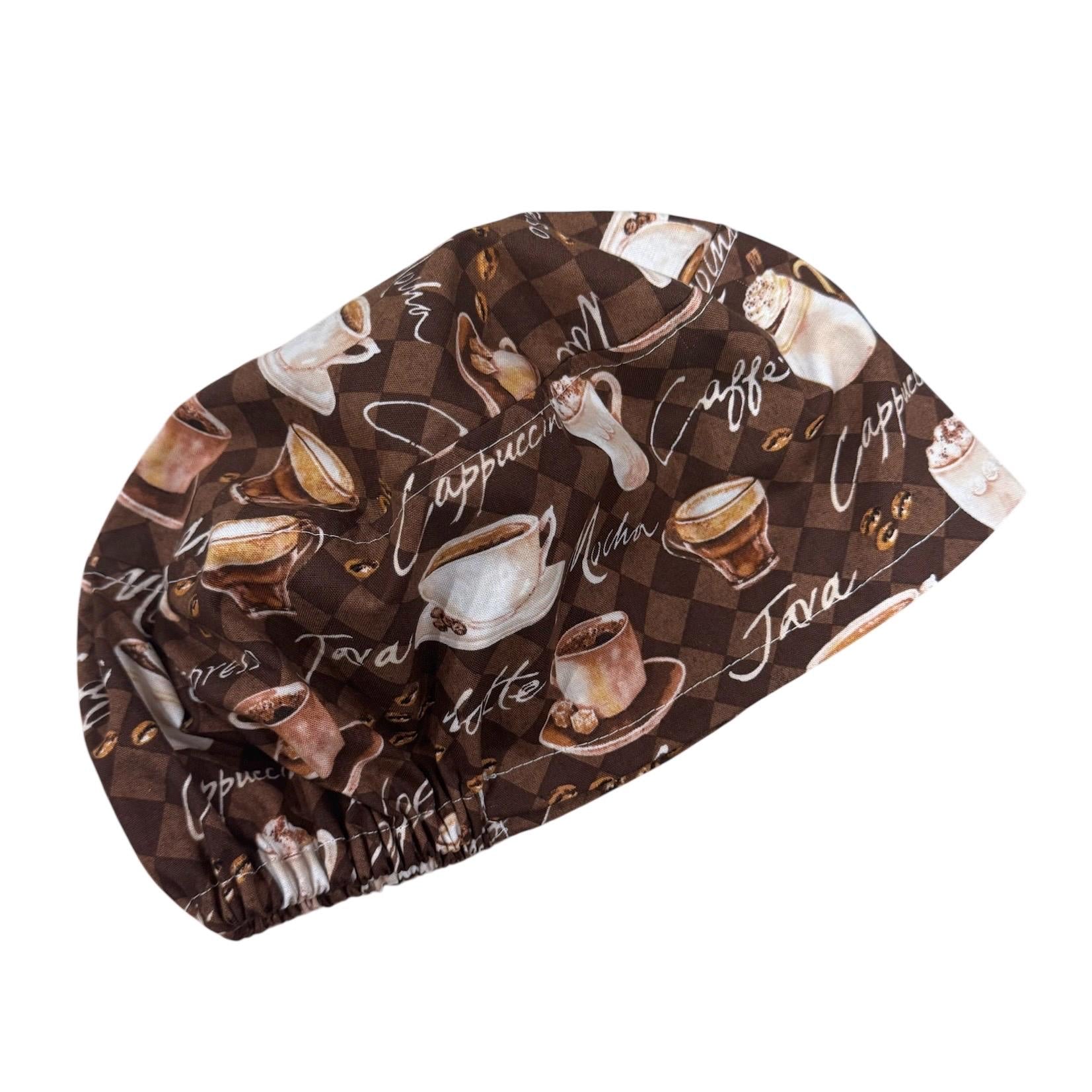 Coffee Print Euro Scrub Cap • 100% Cotton Surgical Hat • Adjustable Elastic • Nurse Hat • Women’s Scrub Cap • Barista Coffee Medical Cap