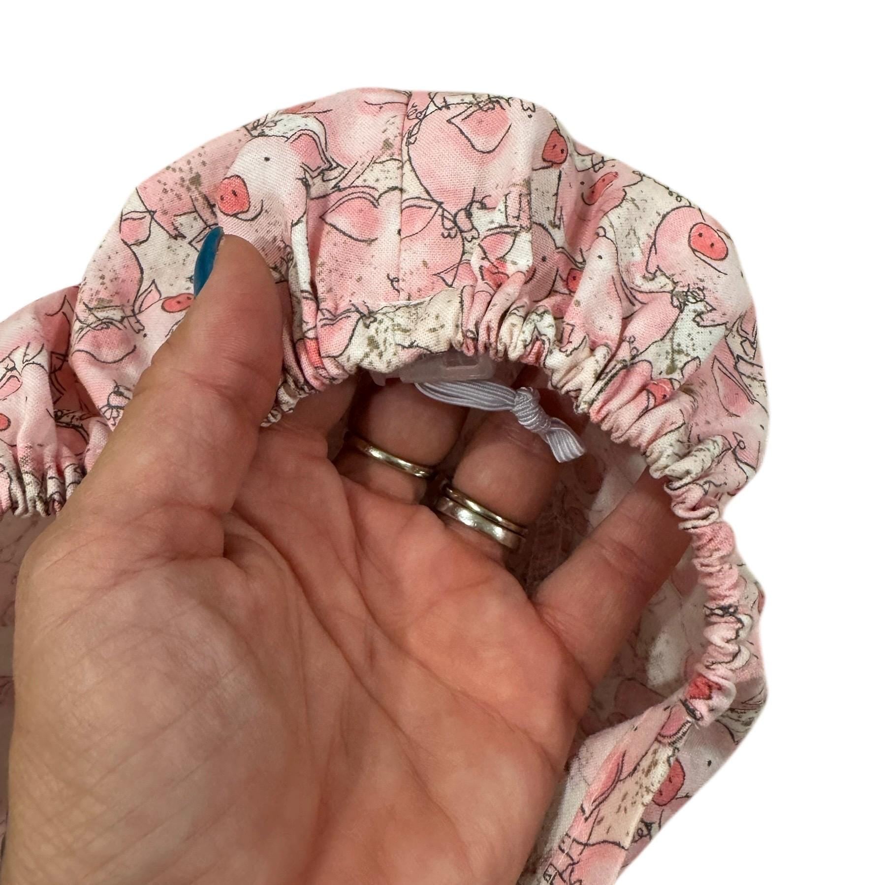 Pig Print Euro Scrub Cap • Cute Pink Pigs Scrub Hat • 100% Cotton Surgical Cap • Adjustable Elastic • Vet Tech Hat • Farm Animal Nurse Cap