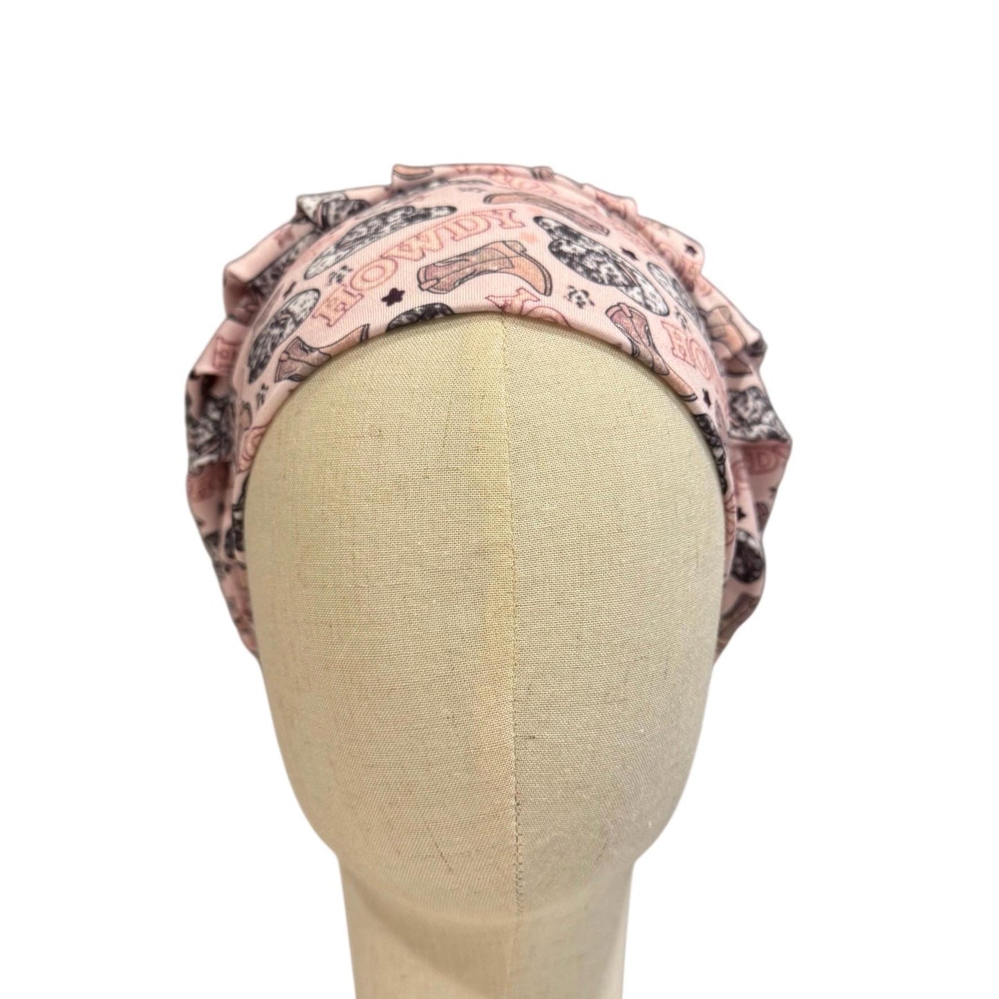 Pink Cherry Disco Bouffant Scrub Cap | Headband Style Scrub Cap | Soft Surgical Cap for Long Hair | Girly Nurse Hat