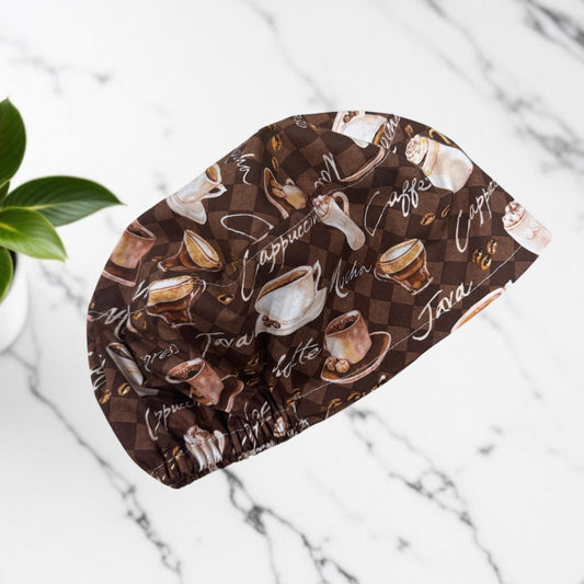 Coffee Print Euro Scrub Cap • 100% Cotton Surgical Hat • Adjustable Elastic • Nurse Hat • Women’s Scrub Cap • Barista Coffee Medical Cap
