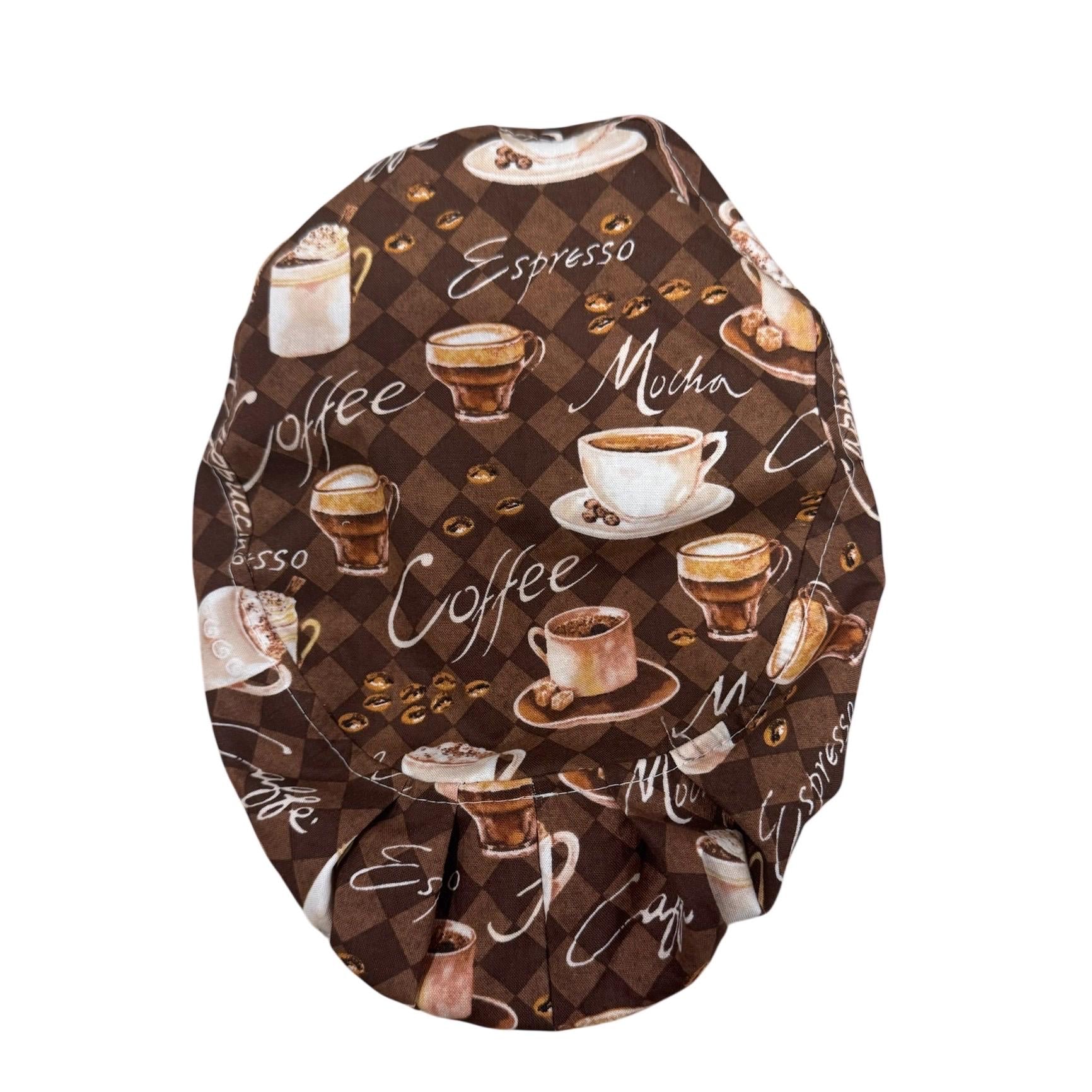 Coffee Print Euro Scrub Cap • 100% Cotton Surgical Hat • Adjustable Elastic • Nurse Hat • Women’s Scrub Cap • Barista Coffee Medical Cap