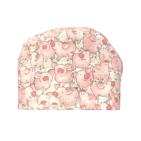 Pig Print Euro Scrub Cap • Cute Pink Pigs Scrub Hat • 100% Cotton Surgical Cap • Adjustable Elastic • Vet Tech Hat • Farm Animal Nurse Cap