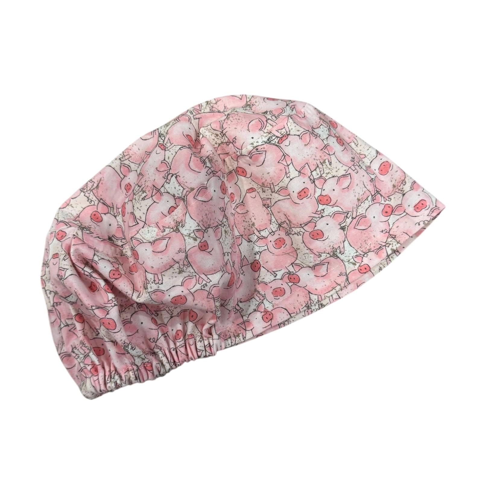 Pig Print Euro Scrub Cap • Cute Pink Pigs Scrub Hat • 100% Cotton Surgical Cap • Adjustable Elastic • Vet Tech Hat • Farm Animal Nurse Cap
