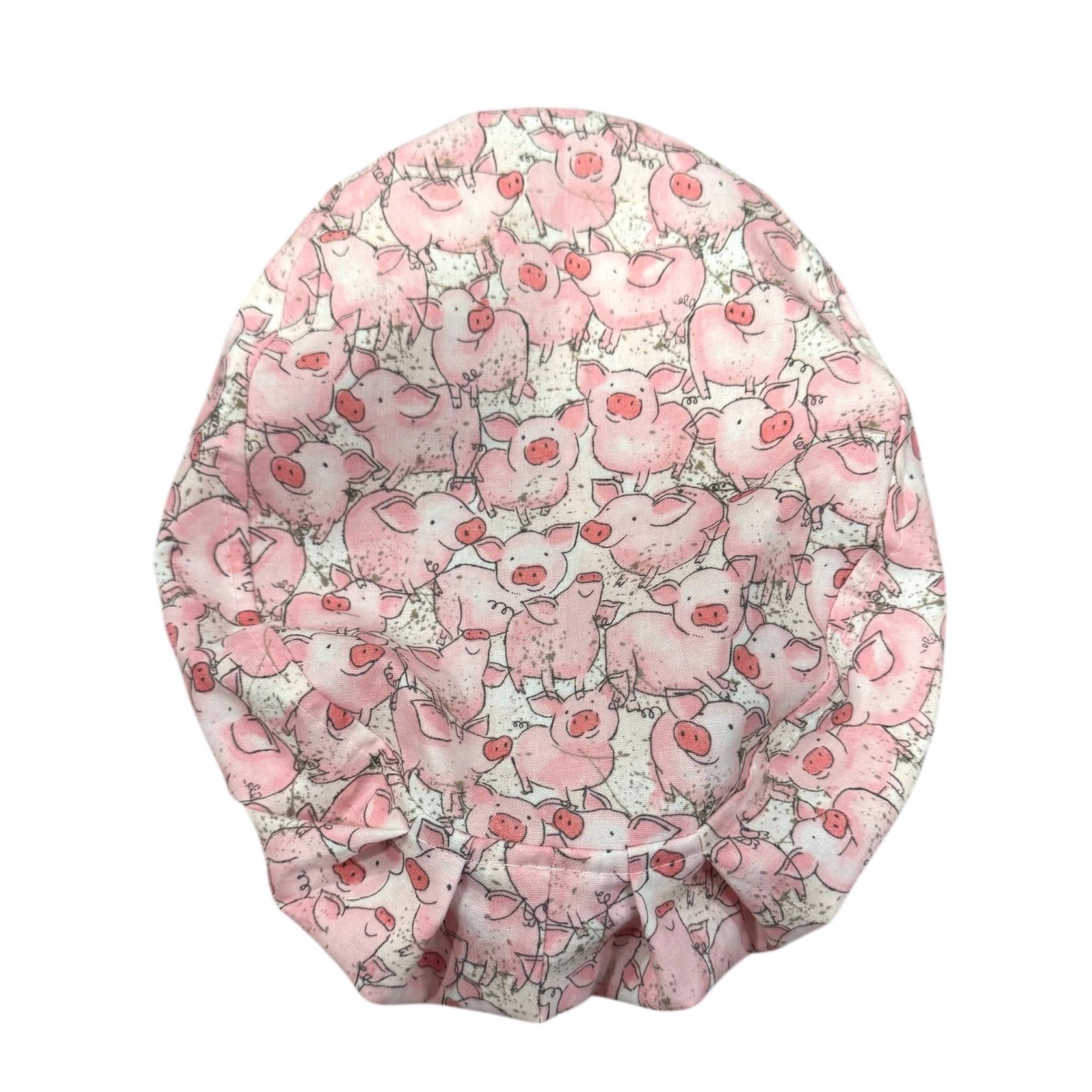 Pig Print Euro Scrub Cap • Cute Pink Pigs Scrub Hat • 100% Cotton Surgical Cap • Adjustable Elastic • Vet Tech Hat • Farm Animal Nurse Cap