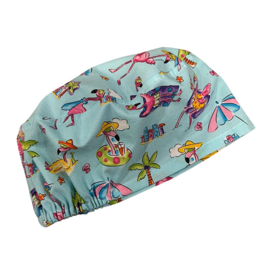Flamingo Scrub Cap • Vacation Flamingos Euro Scrub Hat • 100% Cotton • Adjustable Elastic • Cute Nurse Hat • Tropical Medical Cap