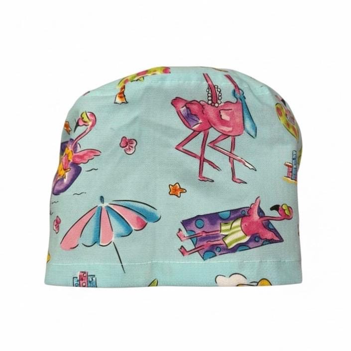 Flamingo Scrub Cap • Vacation Flamingos Euro Scrub Hat • 100% Cotton • Adjustable Elastic • Cute Nurse Hat • Tropical Medical Cap
