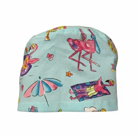 Flamingo Scrub Cap • Vacation Flamingos Euro Scrub Hat • 100% Cotton • Adjustable Elastic • Cute Nurse Hat • Tropical Medical Cap
