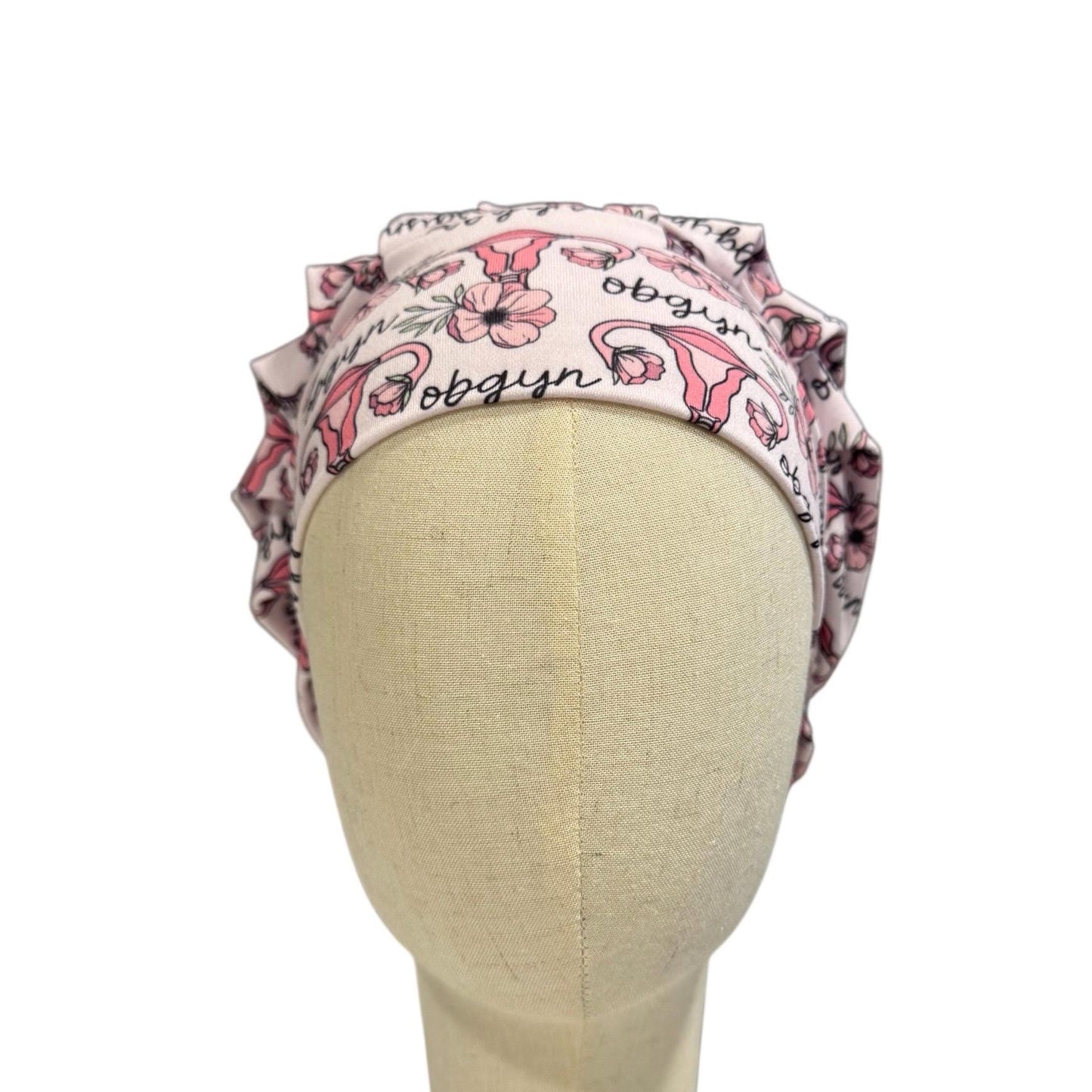 OBGYN Scrub Cap, Uterus Floral Print, Stretchy Bouffant Surgical Hat, Ponytail Friendly Nurse/Doctor OR Cap, Cute Pink Gynecology