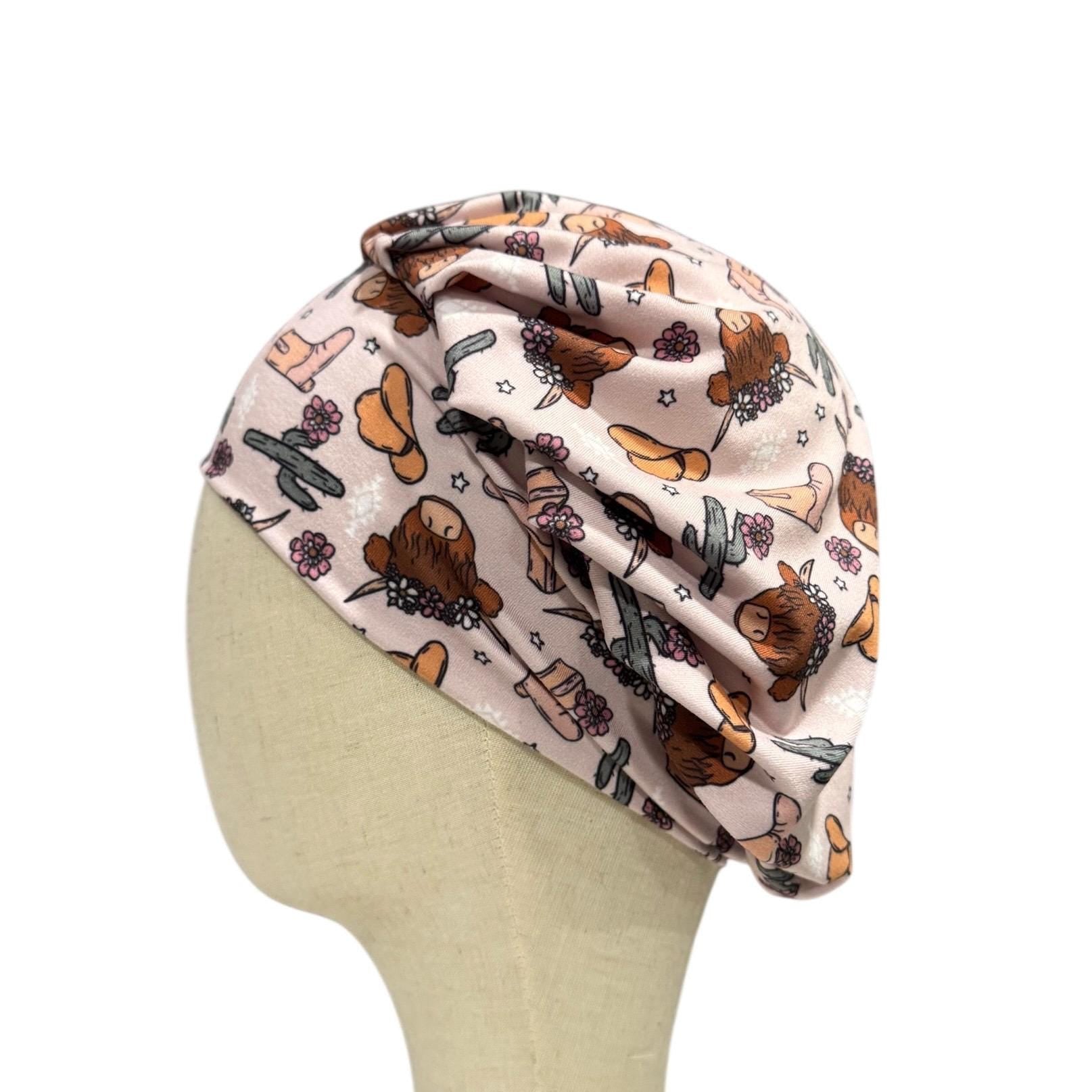 Western Cowgirl Scrub Cap, Highland Cow Boots Hat Cactus Print, Stretchy Bouffant Surgical Hat, Ponytail Friendly Nurse/Doctor OR Cap