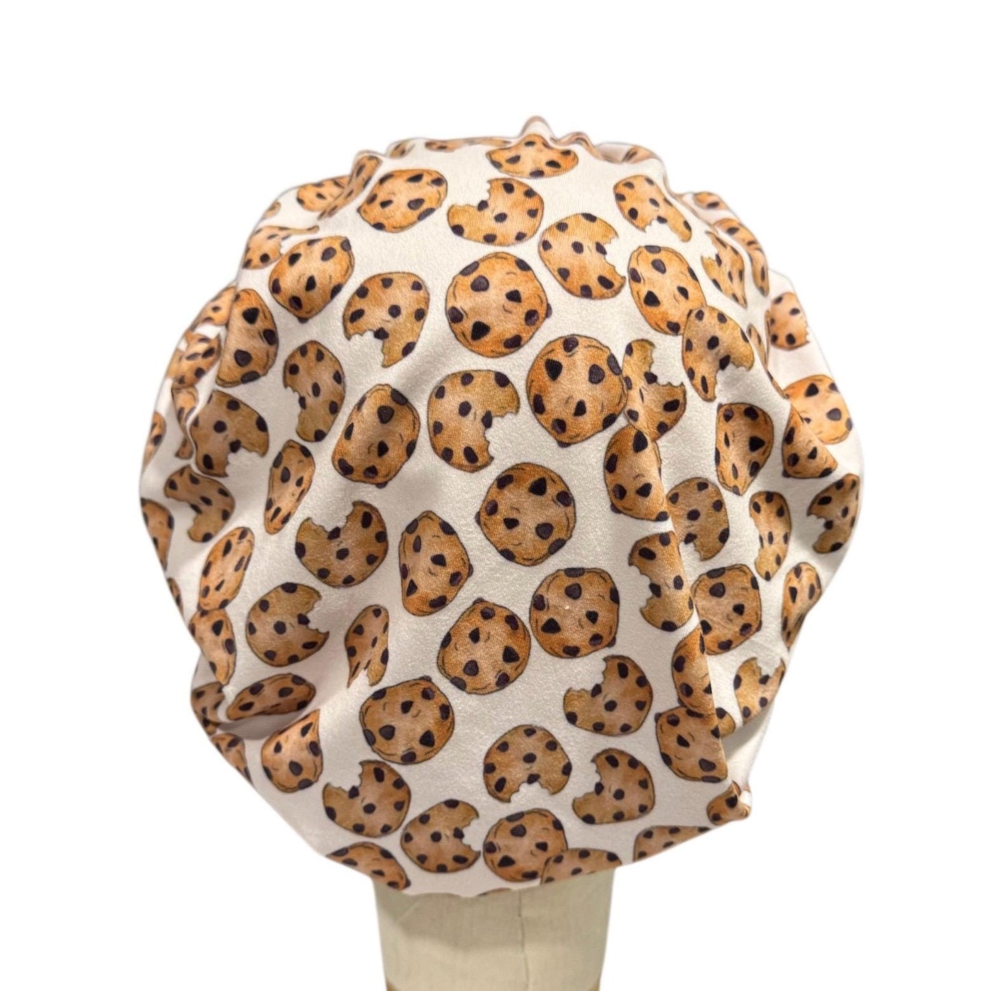 Chocolate Chip Cookie Scrub Cap, Cute Baking Dessert Print, Stretchy Bouffant Surgical Hat, Ponytail Friendly Nurse/Doctor OR Cap, Fun Food