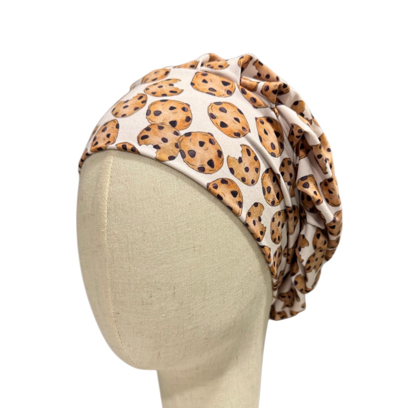 Chocolate Chip Cookie Scrub Cap, Cute Baking Dessert Print, Stretchy Bouffant Surgical Hat, Ponytail Friendly Nurse/Doctor OR Cap, Fun Food