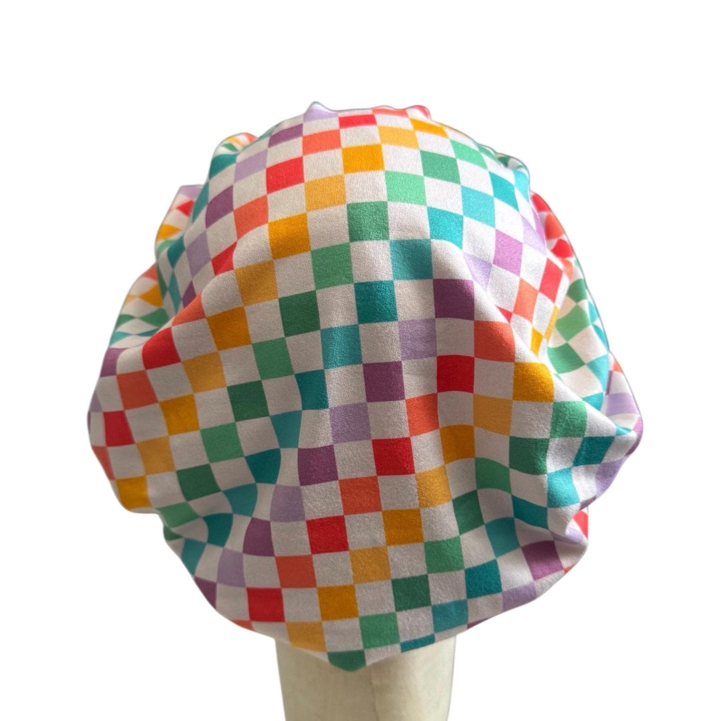 Retro Checkerboard Scrub Cap – Colorful Pastel Bouffant Stretch Scrub Hat for Nurses, Doctors, Dental & Vet Techs