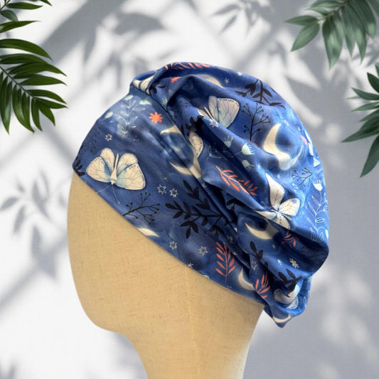 Blue Butterfly Scrub Cap | Moon & Stars | Headband Bouffant Surgical Cap | Handmade