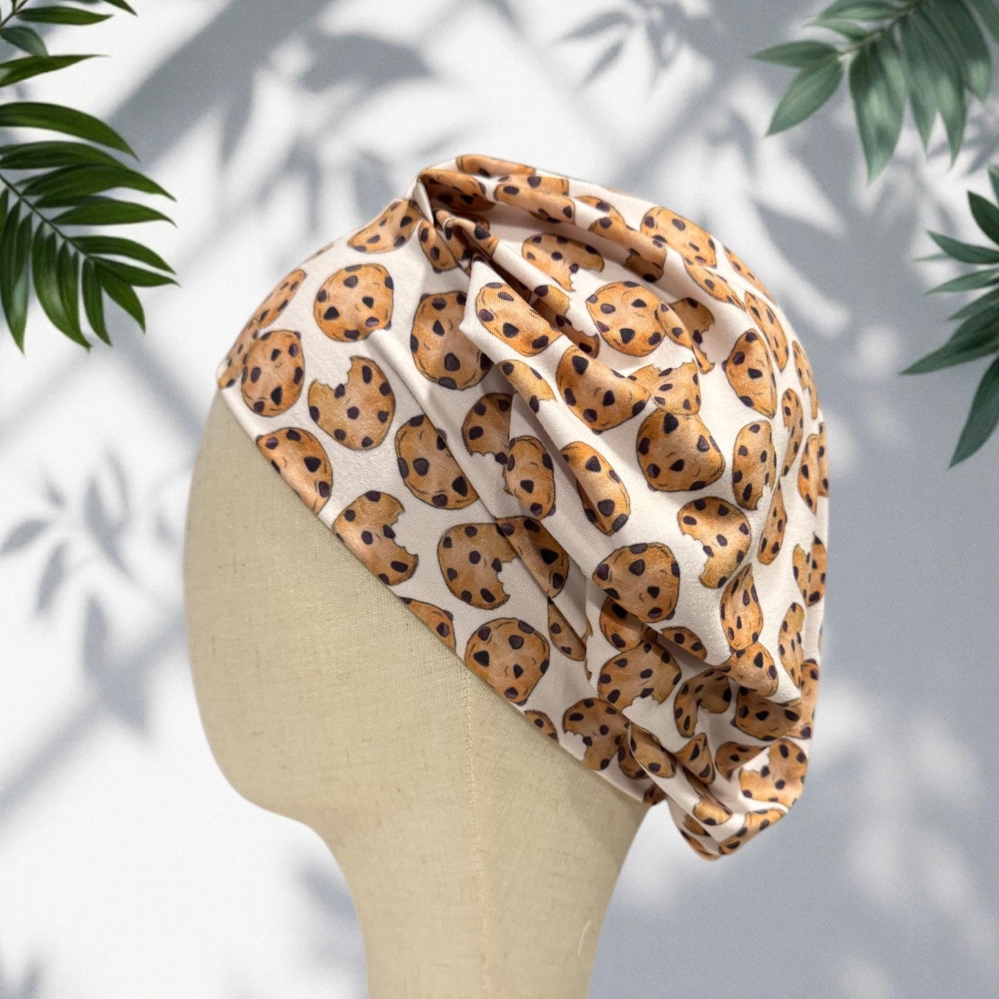 Chocolate Chip Cookie Scrub Cap, Cute Baking Dessert Print, Stretchy Bouffant Surgical Hat, Ponytail Friendly Nurse/Doctor OR Cap, Fun Food