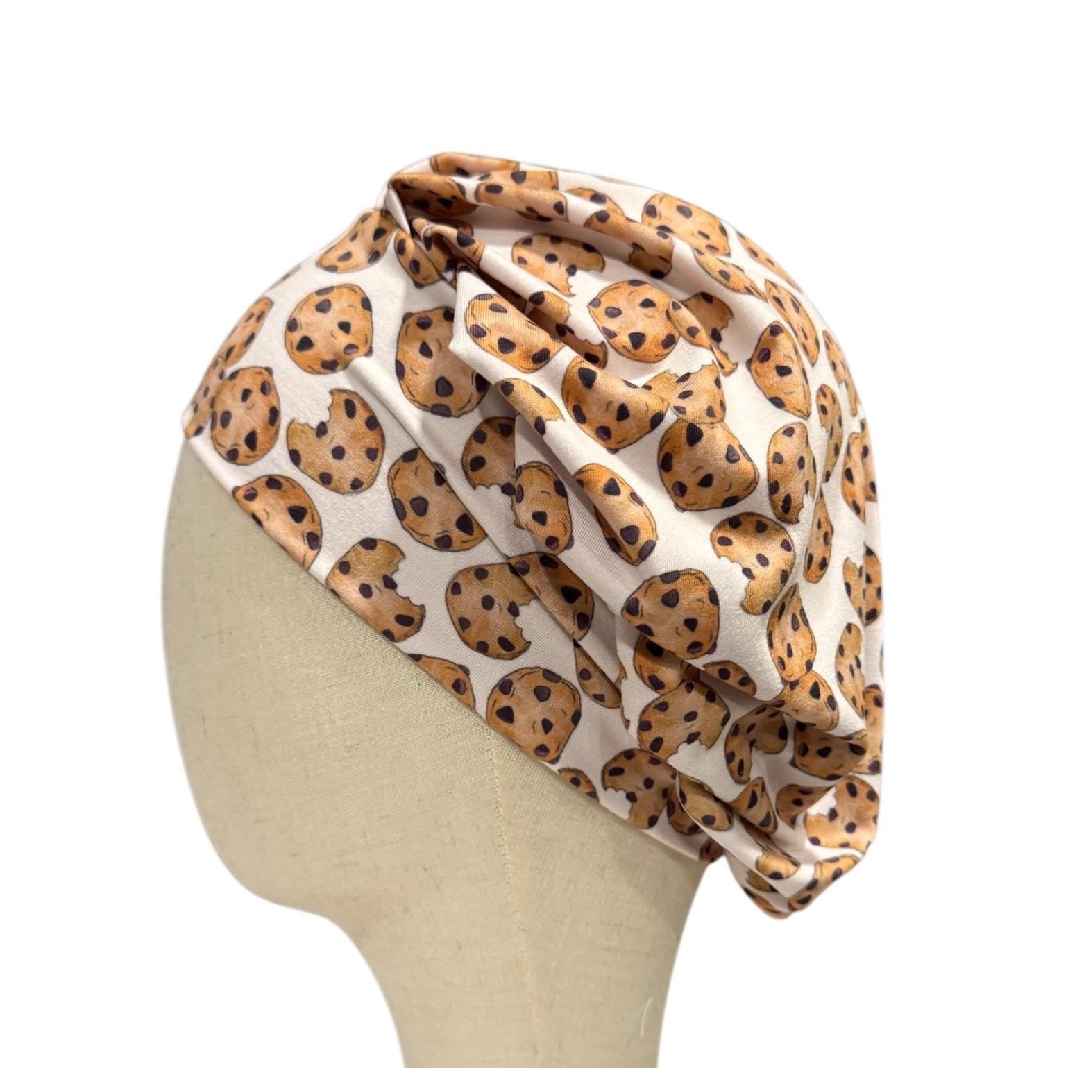 Chocolate Chip Cookie Scrub Cap, Cute Baking Dessert Print, Stretchy Bouffant Surgical Hat, Ponytail Friendly Nurse/Doctor OR Cap, Fun Food