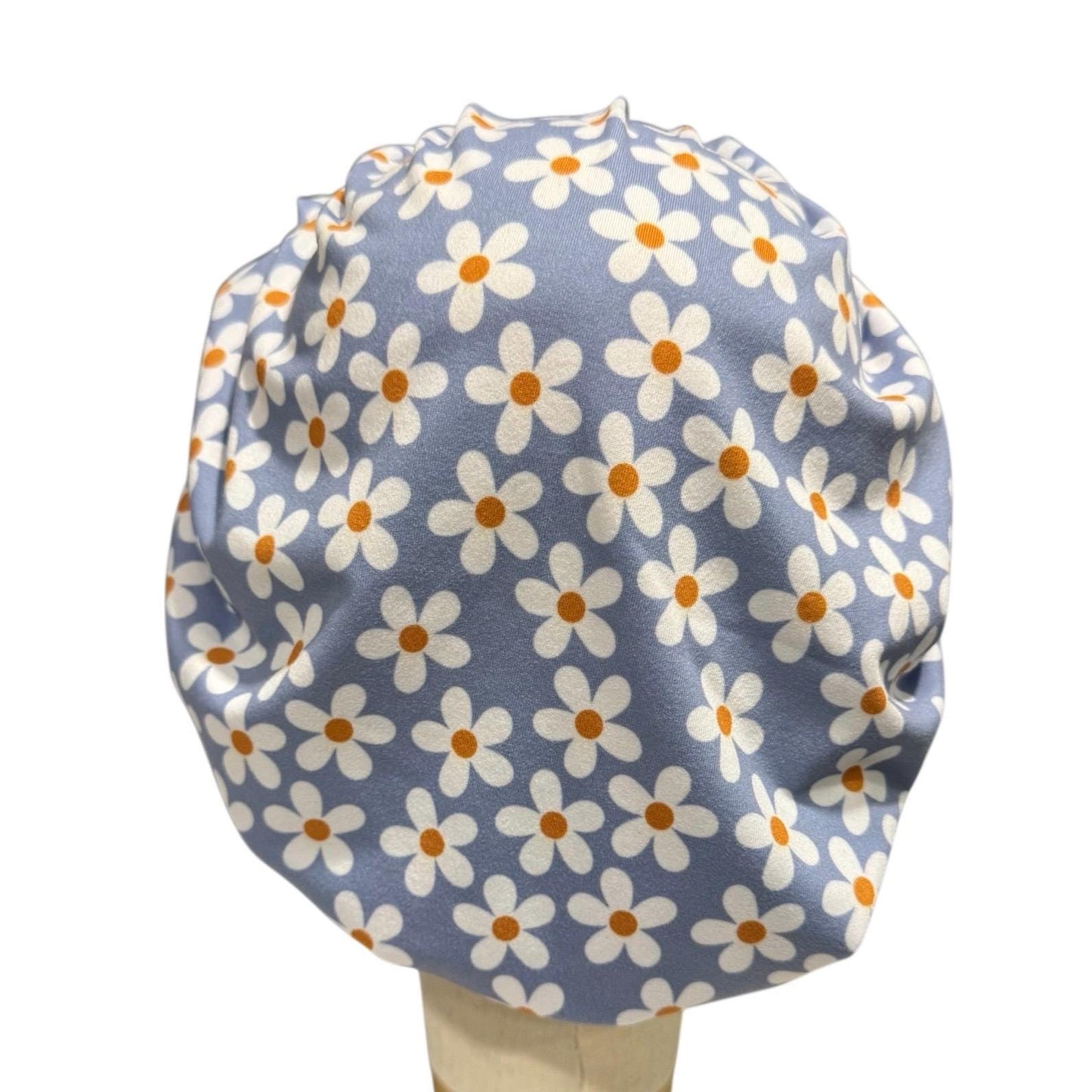 Blue Daisy Scrub Cap, Periwinkle Floral Scrub Hat, Stretchy Bouffant Surgical Cap, Ponytail Friendly Nurse/Doctor OR Cap, Cute Spring Daisy