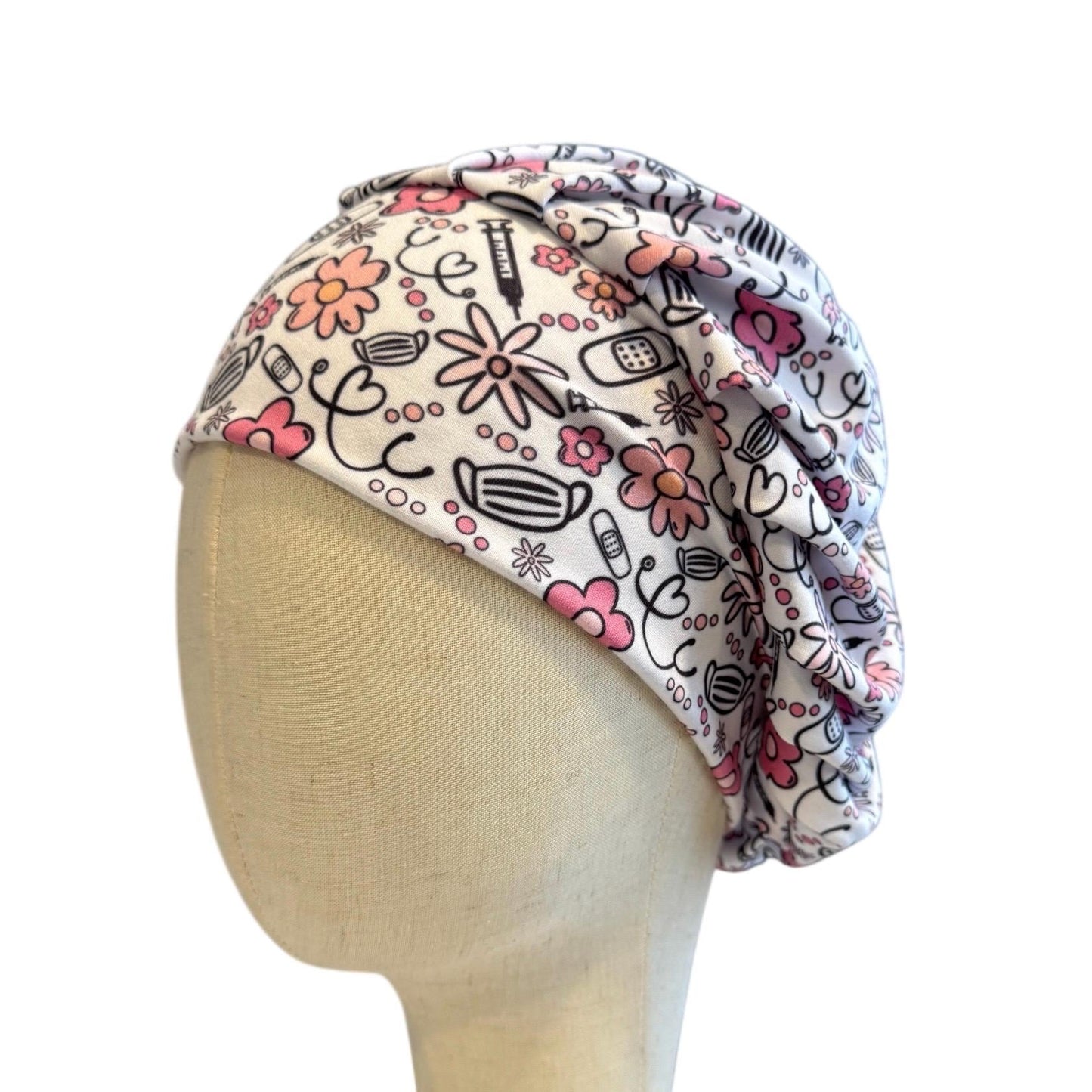 Nurse Bouffant Scrub Cap, Medical Print Surgical Hat, Stethoscope Scrub Hat, Stretchy Hair Cover, RN