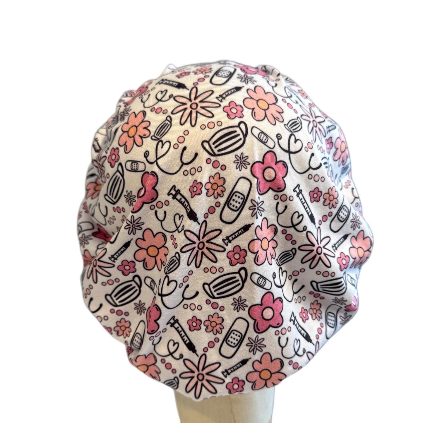 Nurse Bouffant Scrub Cap, Medical Print Surgical Hat, Stethoscope Scrub Hat, Stretchy Hair Cover, RN