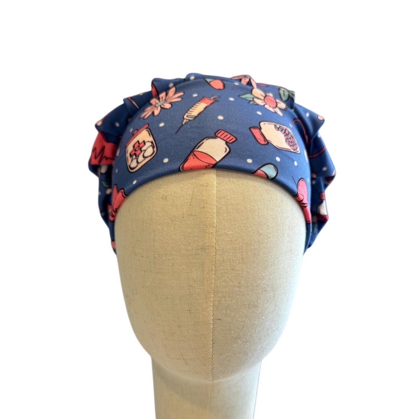 Blue Nurse Bouffant Scrub Cap, Medical Print Surgical Hat, RN Gift, Stretchy OR Hat
