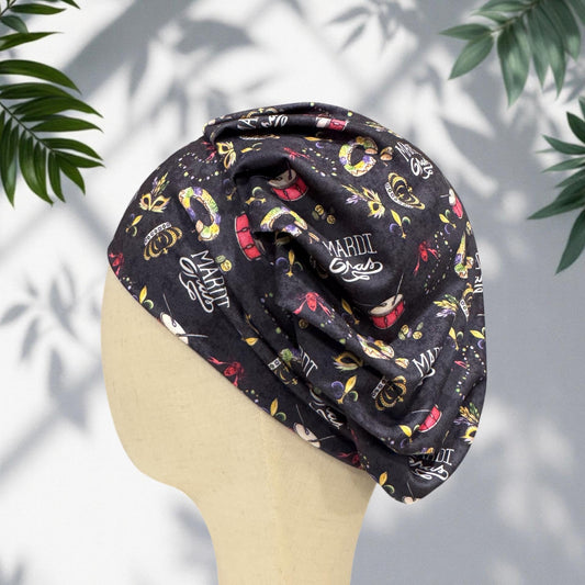 Black Mardi Grass Bouffant Scrub Cap