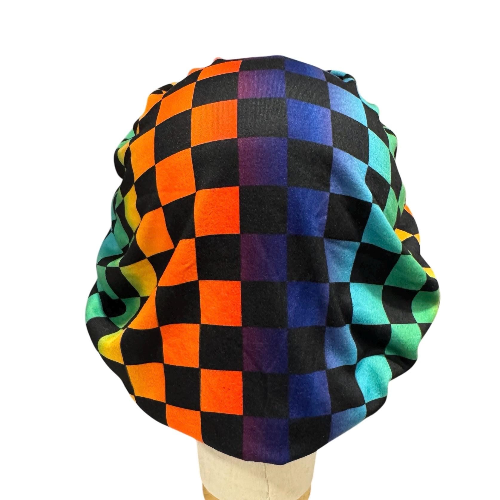Checkered Colored Bouffant Scrub Cap