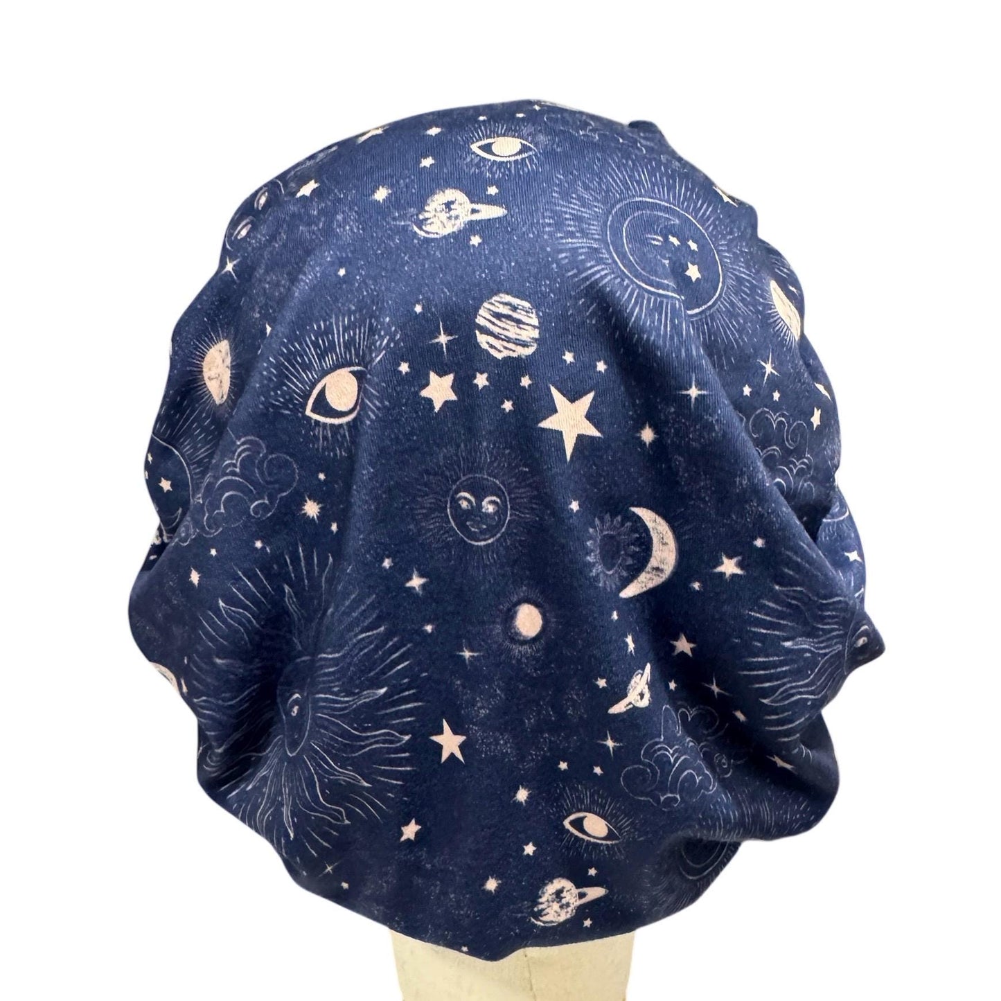 Navy Moon Stars Bouffant Scrub Cap