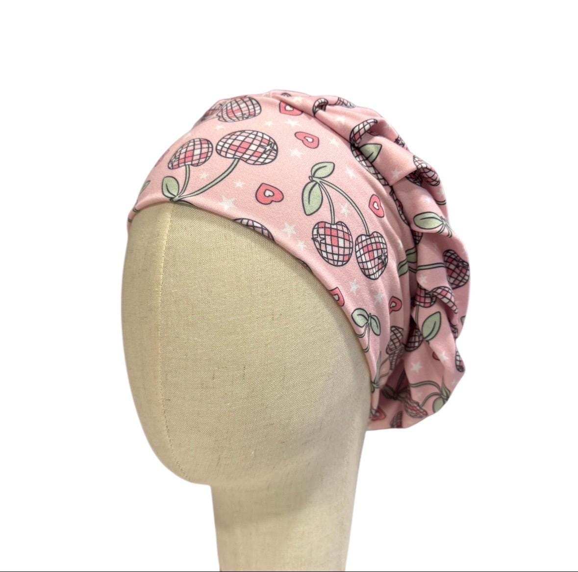 Pink Cherry Disco Bouffant Scrub Cap