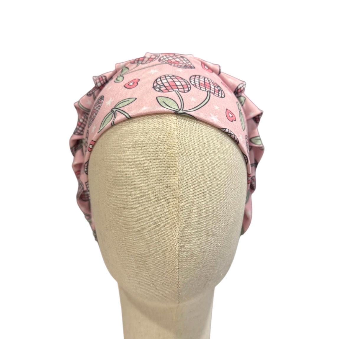 Pink Cherry Disco Bouffant Scrub Cap