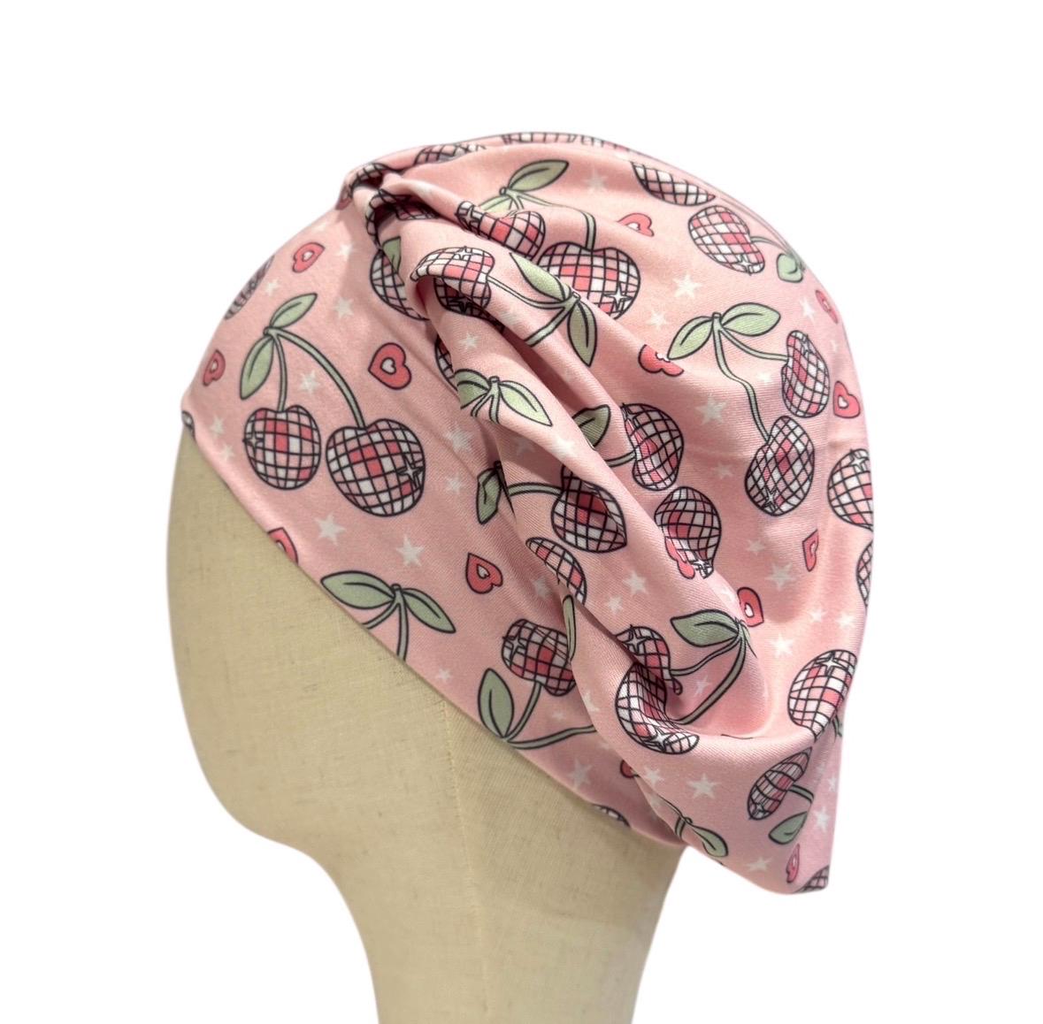 Pink Cherry Disco Bouffant Scrub Cap