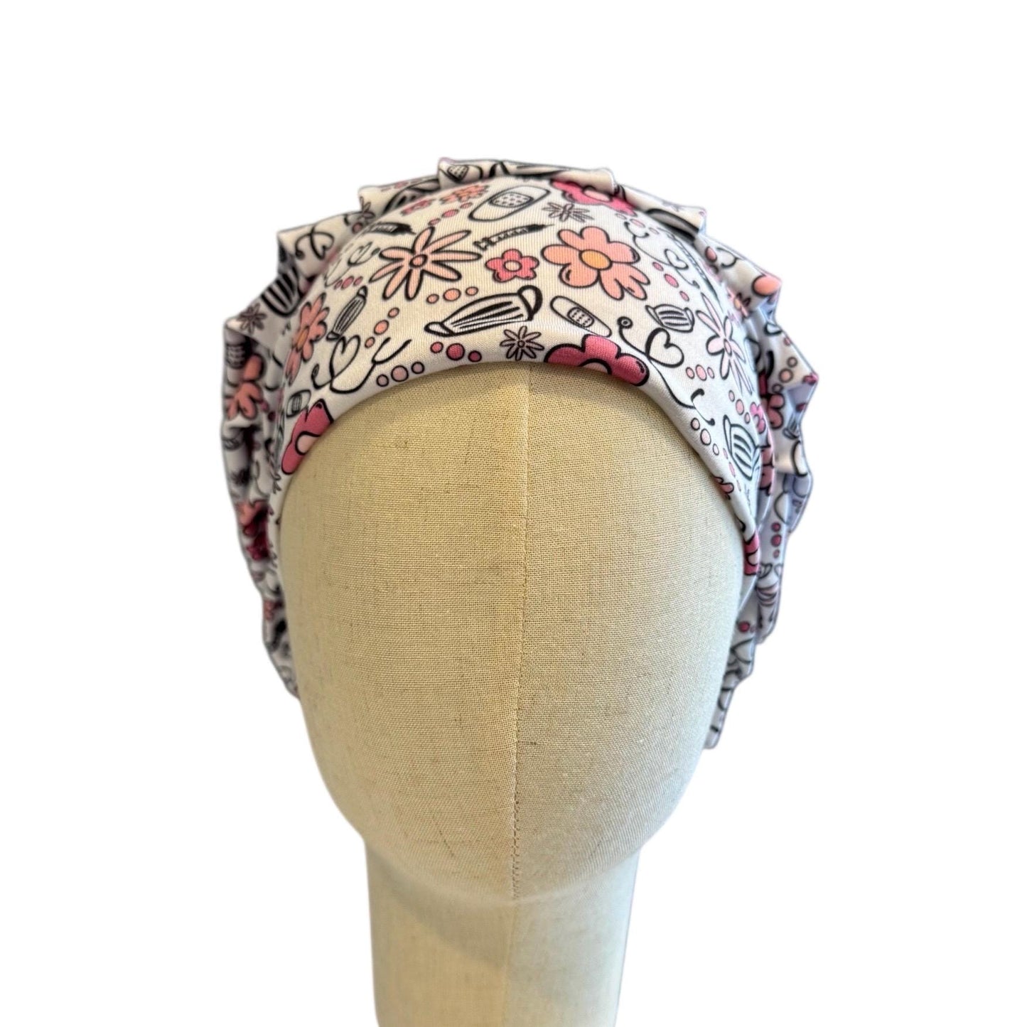 Nurse Bouffant Scrub Cap, Medical Print Surgical Hat, Stethoscope Scrub Hat, Stretchy Hair Cover, RN