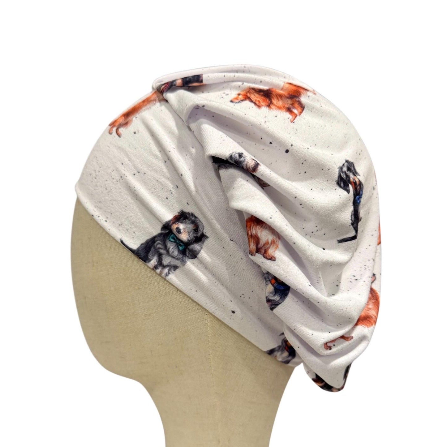 Bouffant Scrub Cap for Long Hair – Stretchy Jersey, Dog Print