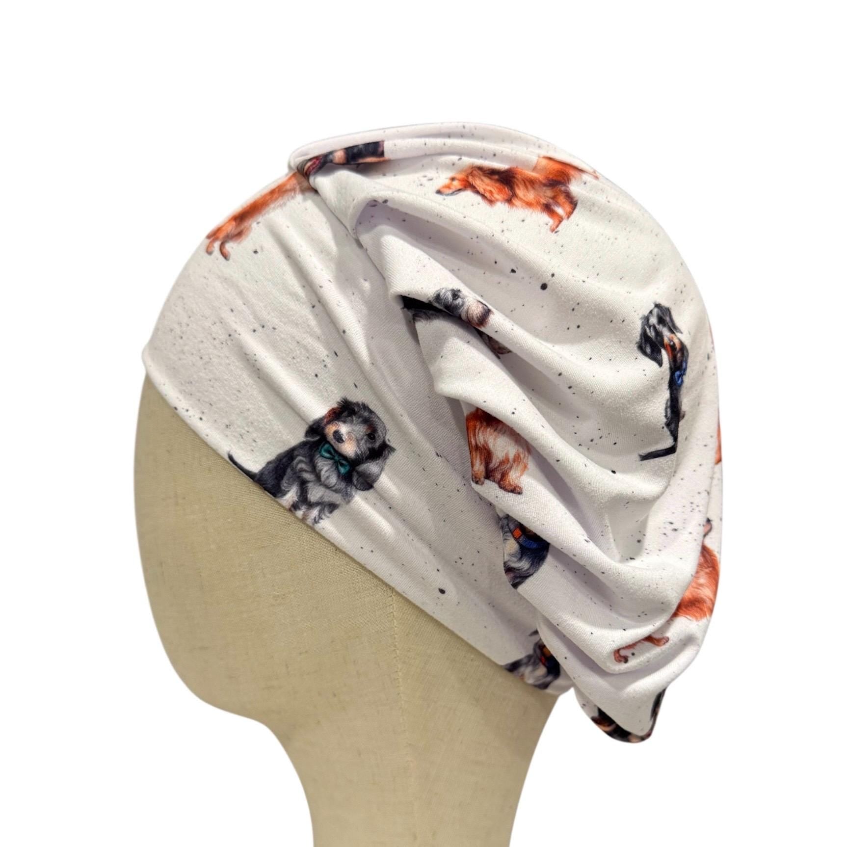 Bouffant Scrub Cap for Long Hair – Stretchy Jersey, Dog Print