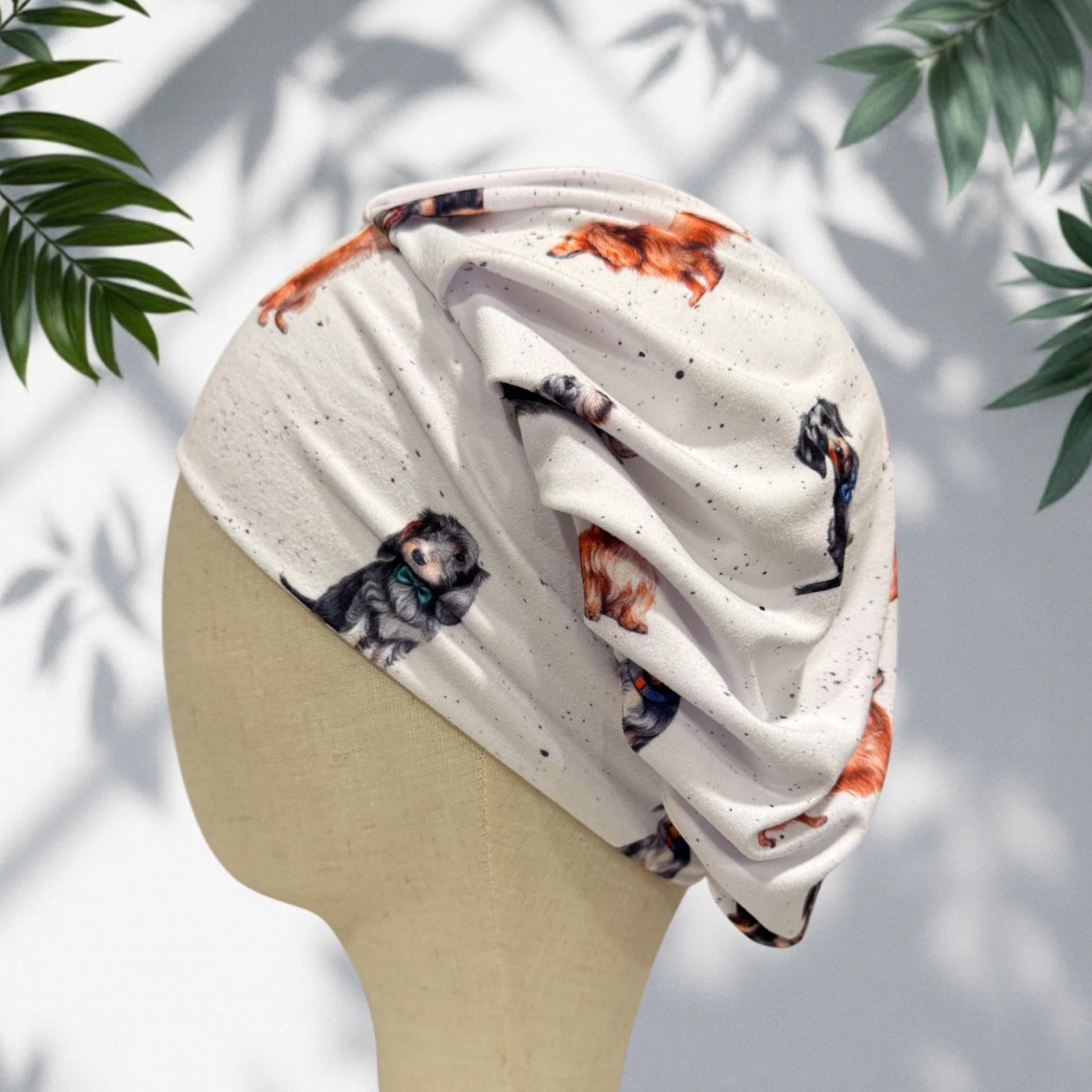 Bouffant Scrub Cap for Long Hair – Stretchy Jersey, Dog Print