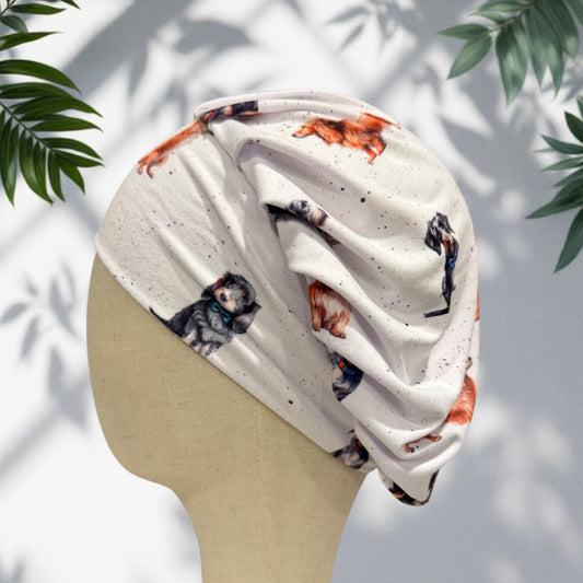 Bouffant Scrub Cap for Long Hair – Stretchy Jersey, Dog Print