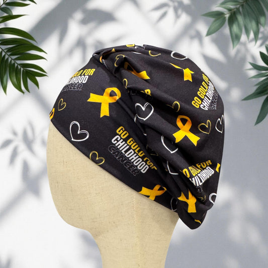 Childhood Cancer Awareness Bouffant Scrub Cap on black