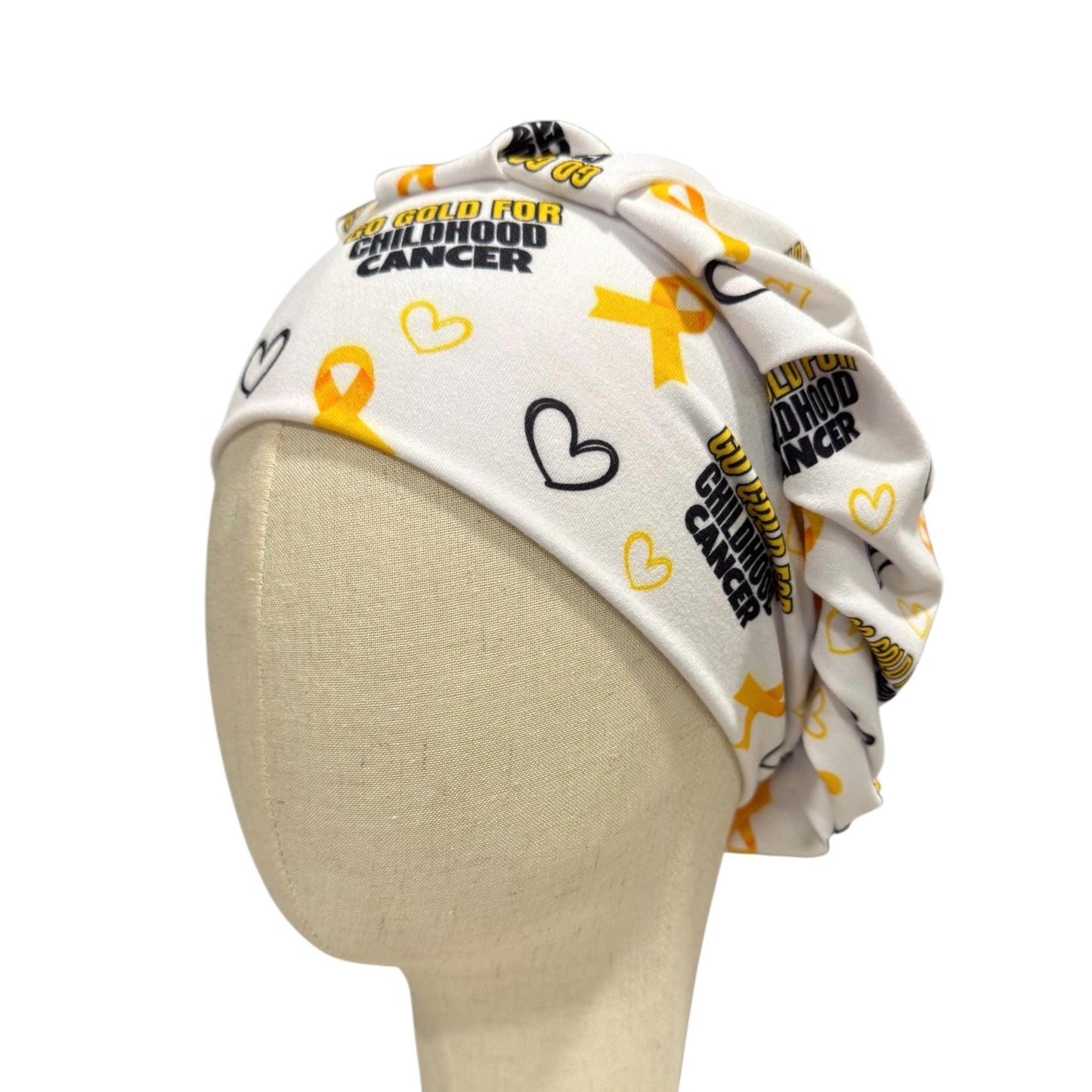 Childhood Cancer Awareness Bouffant Scrub Cap on white