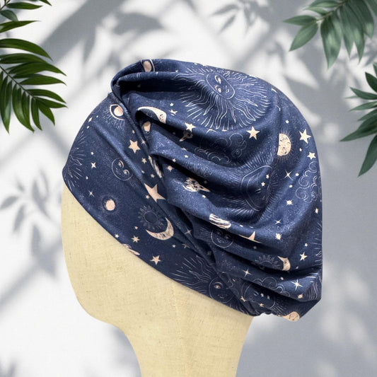 Navy Moon Stars Bouffant Scrub Cap