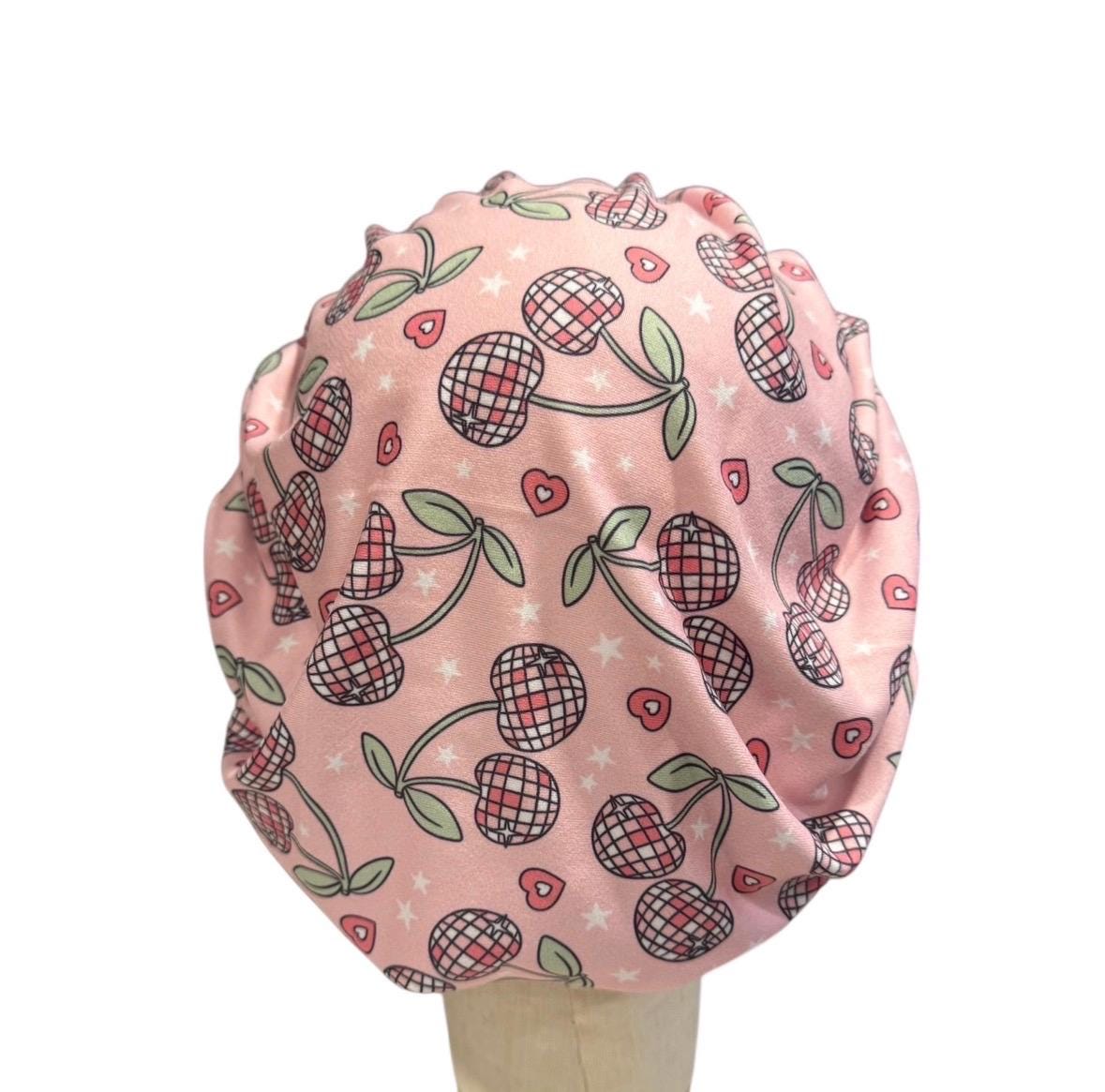 Pink Cherry Disco Bouffant Scrub Cap