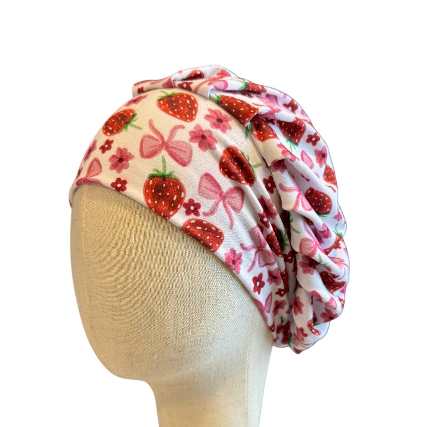 Strawberry Bow Bouffant Scrub Cap, Headband Style Ponytail Friendly
