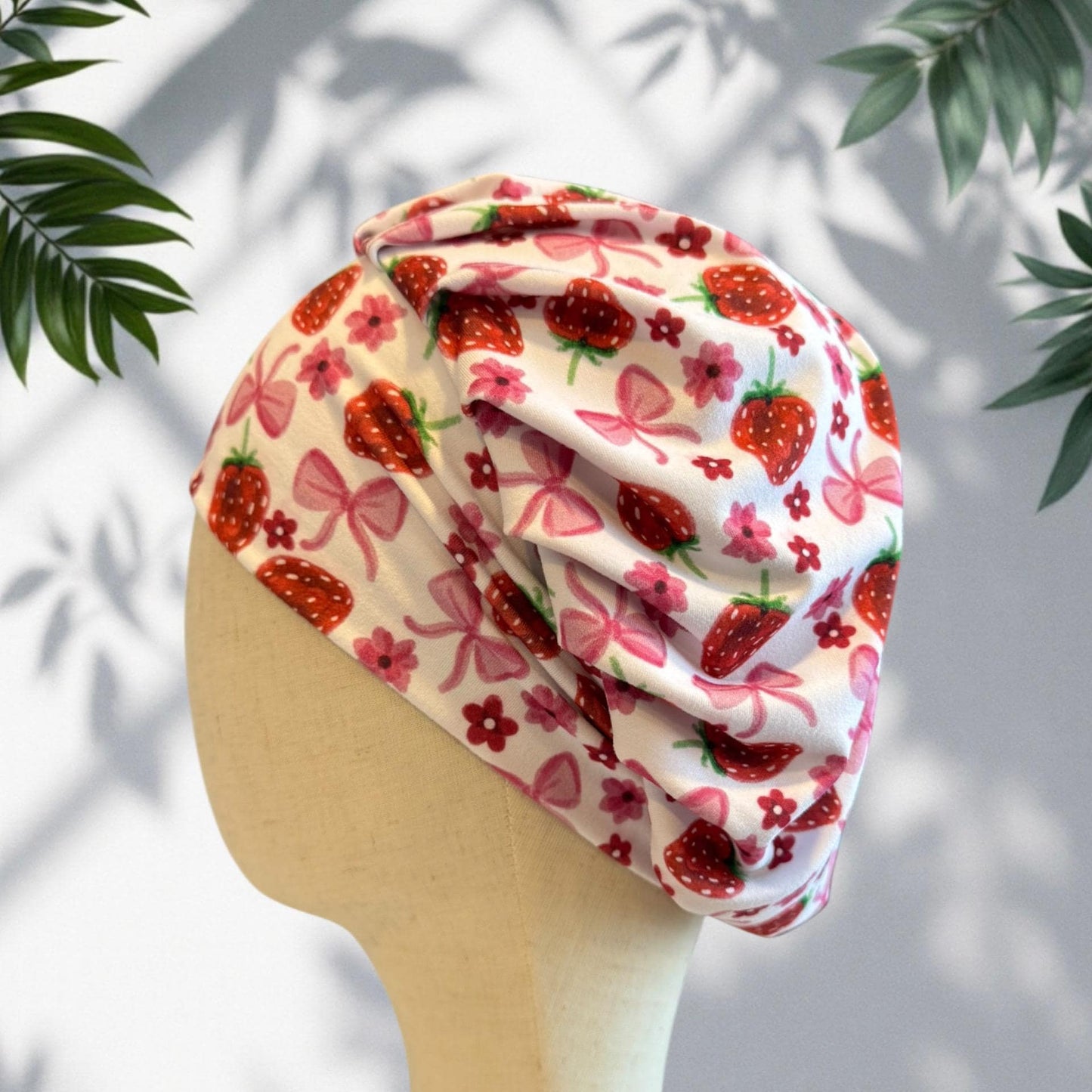 Strawberry Bow Bouffant Scrub Cap, Headband Style Ponytail Friendly