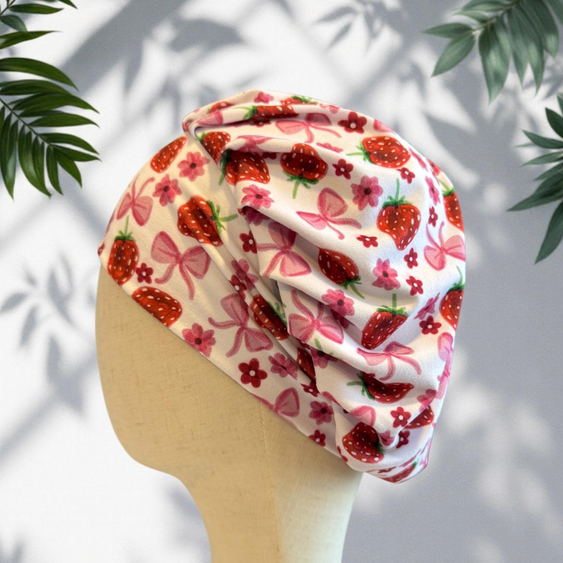 Strawberry Bow Bouffant Scrub Cap, Headband Style Ponytail Friendly