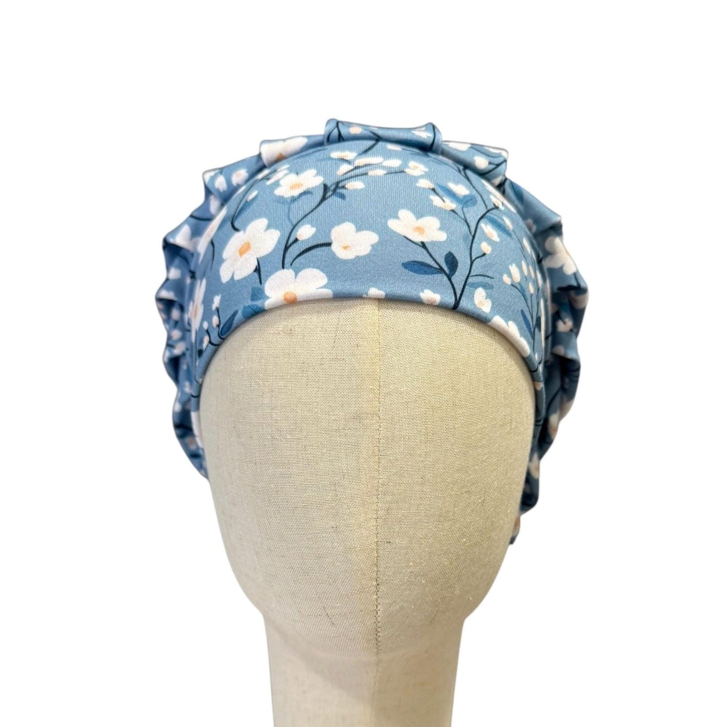 Blue Floral Bouffant Scrub Cap | Dusty Blue Surgical Hat | Women’s Ponytail Scrub Hat